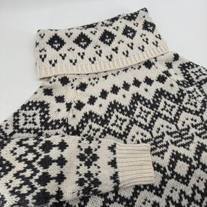 Ruff Hewn Wool Blend Fair Isle Sweater M Womens Ivory Gray Nordic Knit Cowl Neck